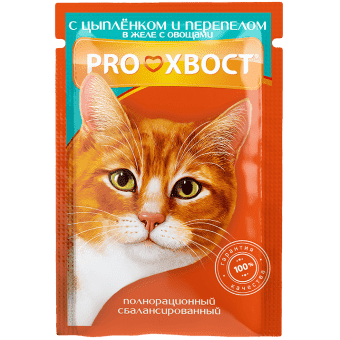 Консервированный корм для кошек Proхвост с цыпленком, перепелом и овощами в желе, 85г